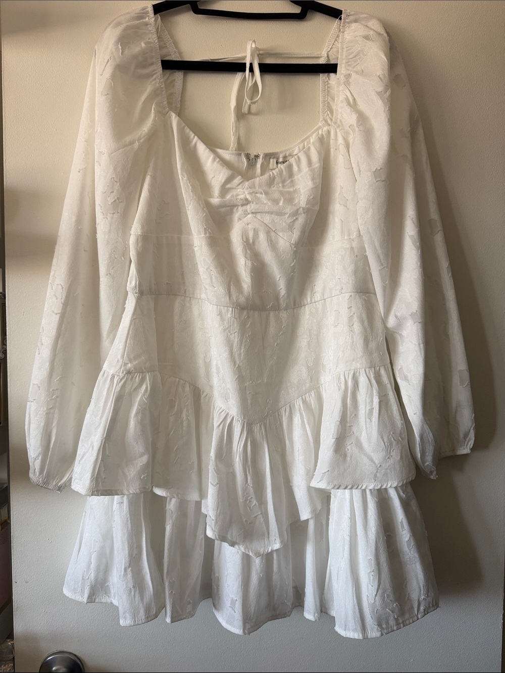 Francesca's|White Tiered Peasant Dress with Puff Sleeves|XL|NWT